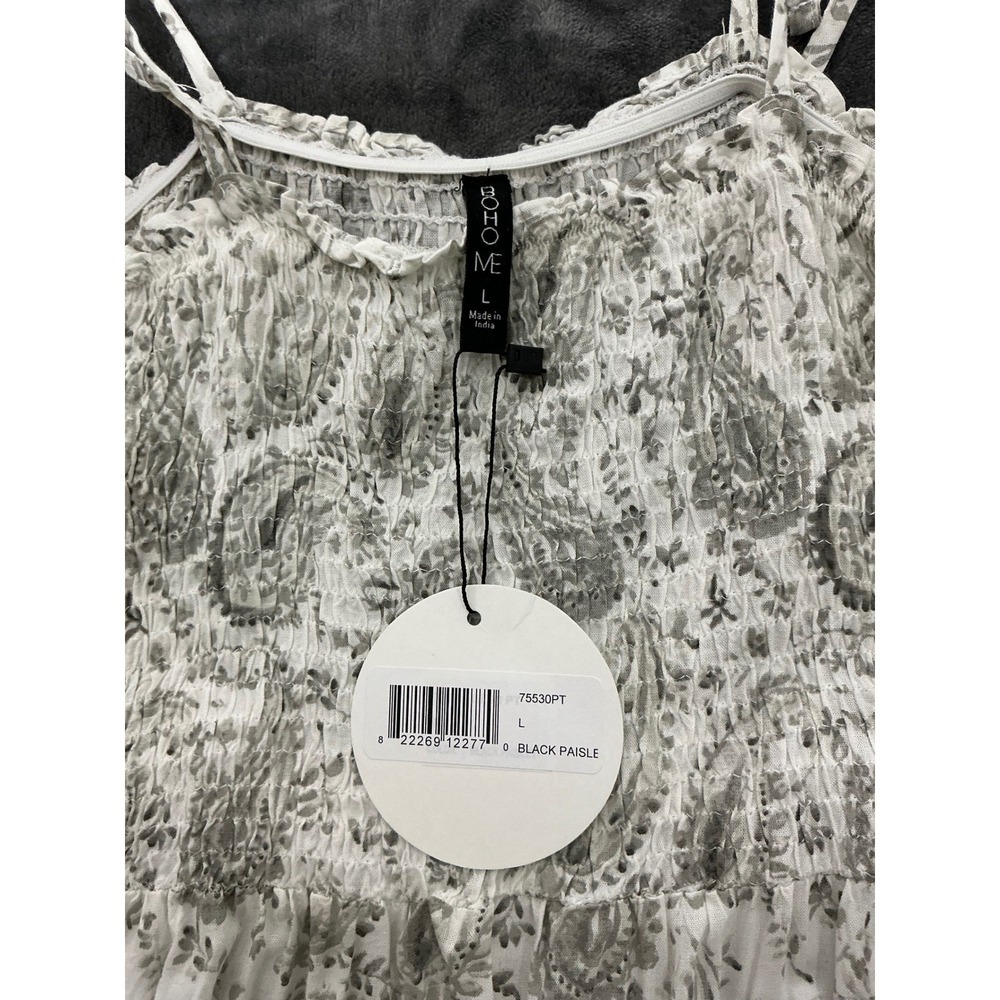 Boho Me Women Black Paisley Smocked Tiered Maxi Dress Boho Cottagecore L New‎ - Picture 6 of 11